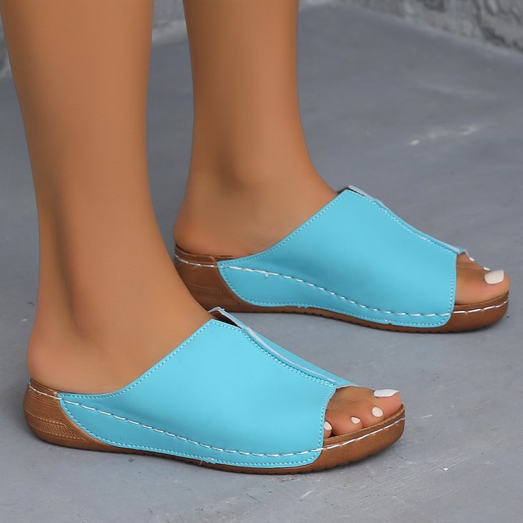 Damen Offene Komfort‑Mules mit gepolstertem Fußbett und Korkoptik‑Plateau Mune Fashion