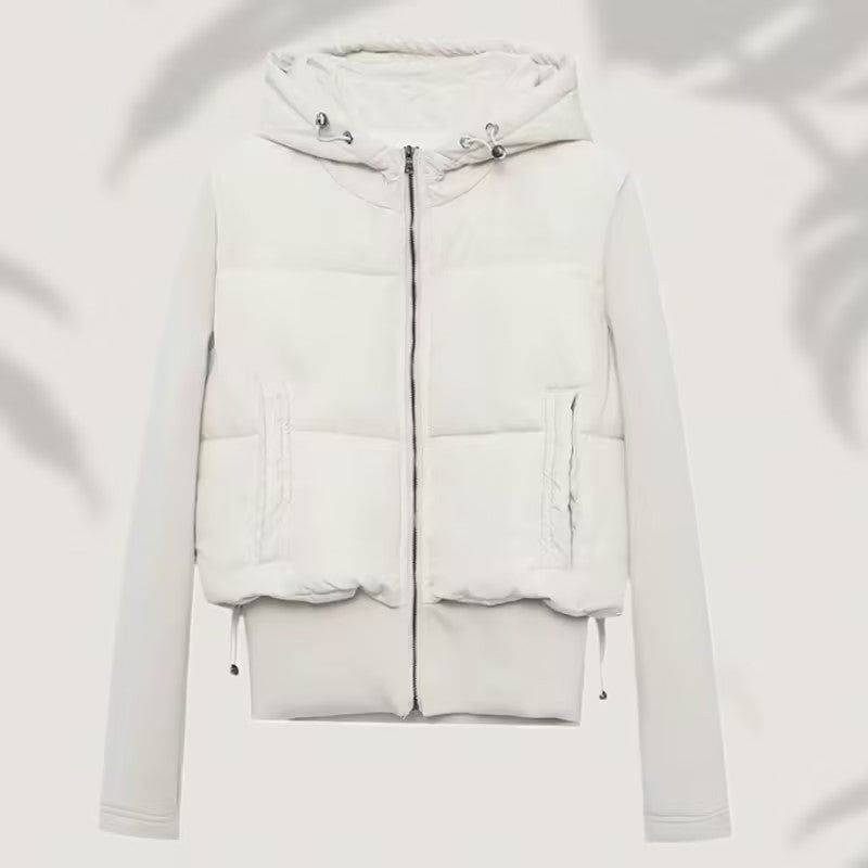 Women's short cut hybrid padded jacket with hood, ribbed cuffs and drawstring Mune Fashion