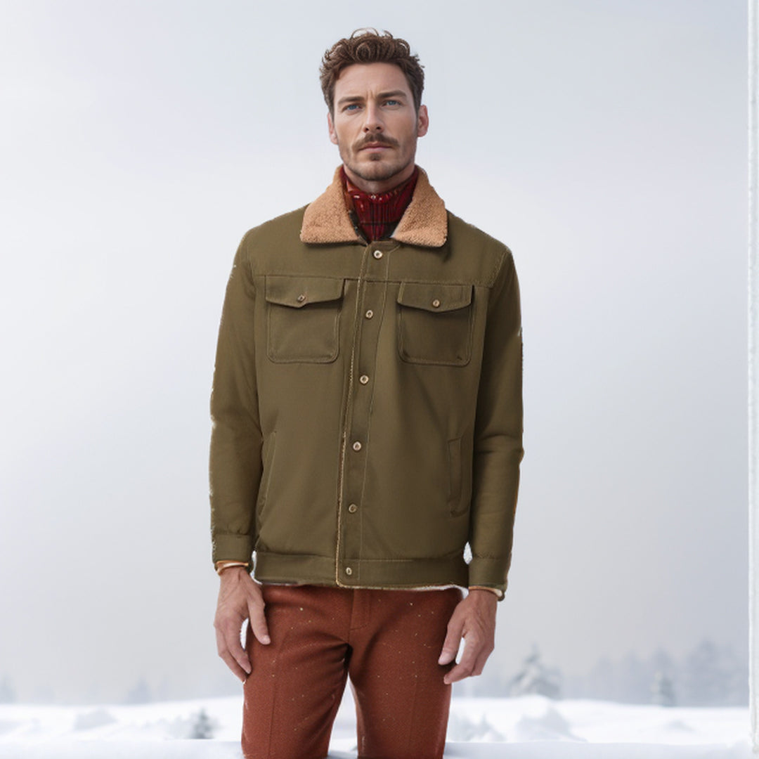 Men's Workwear Jacket with Teddy Collar and Snap Button Placket Mune Fashion
