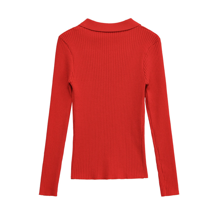 Women Ribbed Fine Knit Polo with Deep V-Neck and Chest Pockets Mune Fashion