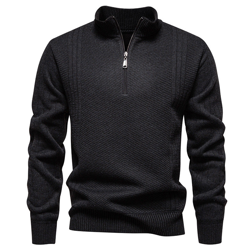 Men's Troyer sweater with half zipper, chevron structure and elastic ribbed cuffs Mune Fashion