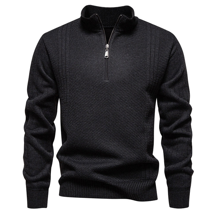 Men's Troyer sweater with half zipper, chevron structure and elastic ribbed cuffs Mune Fashion