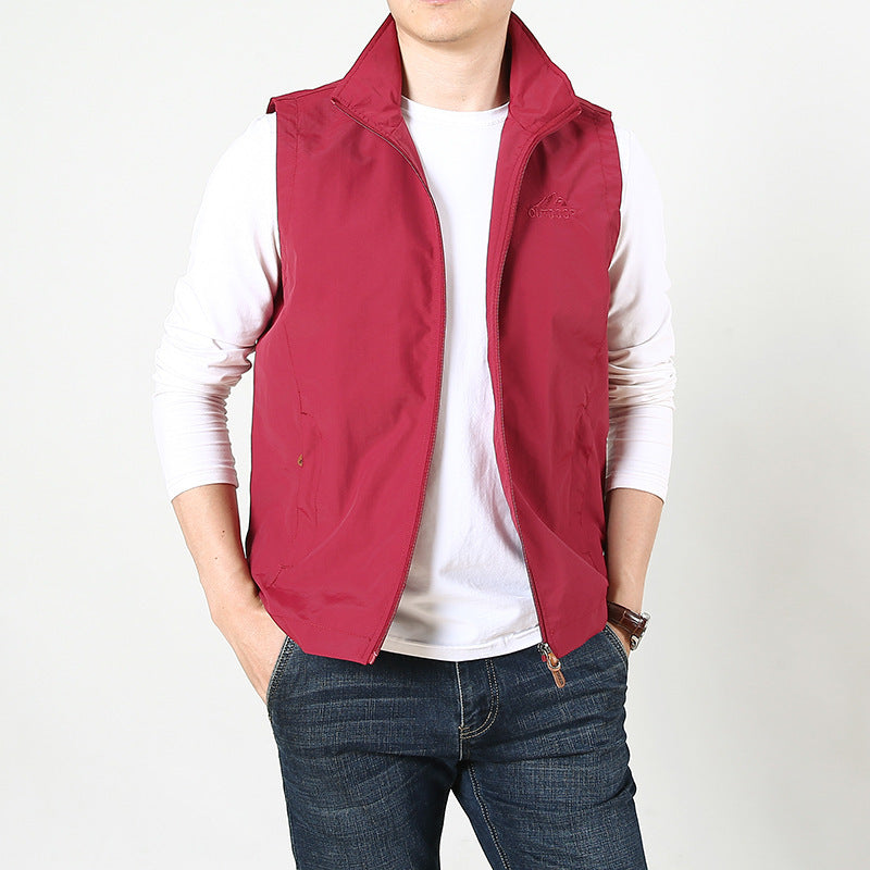 Men's lightweight windproof outdoor vest with stand-up collar and full-length zipper Mune Fashion