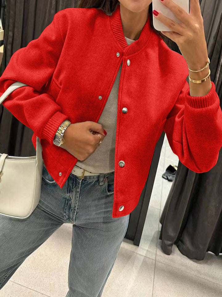 Women's short bomber-style jacket made of teddy fleece with ribbed cuffs Drune