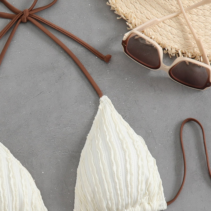 Women's triangle bikini with fine ribbed texture and elegant tie straps Mune Fashion