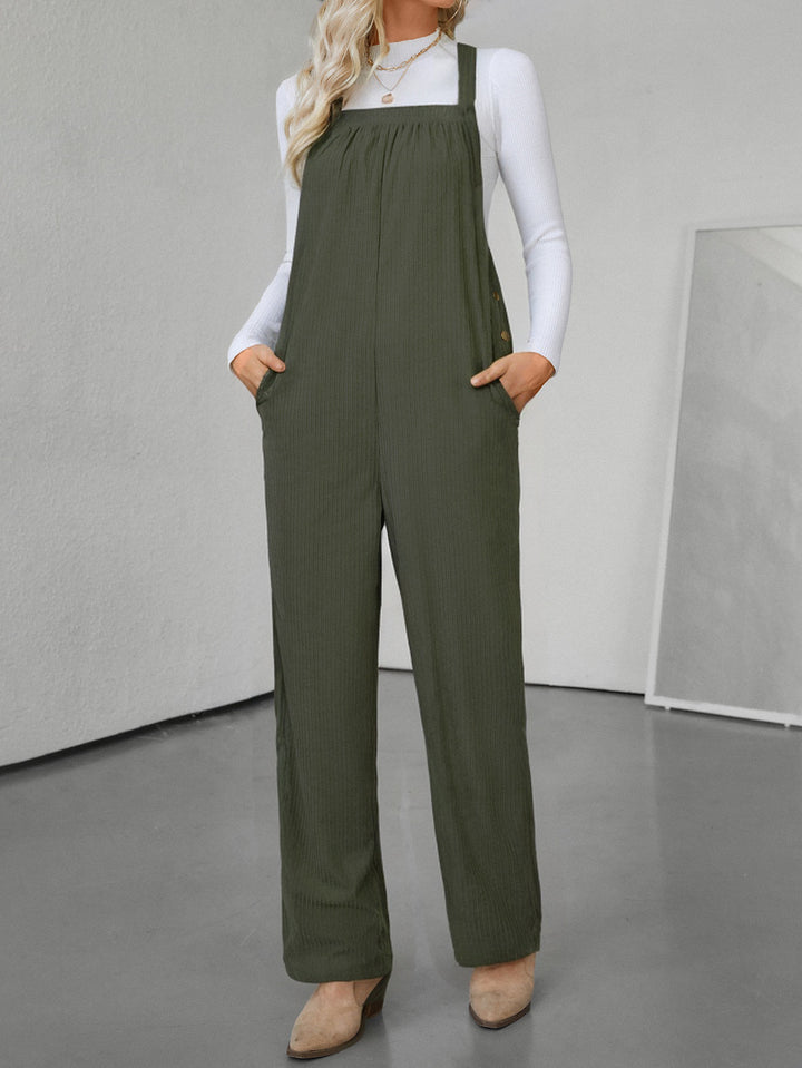 Women's corduroy overalls with wide leg, bib and side button placket Mune Fashion