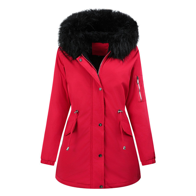 Ladies winter parka with removable faux fur hood and belted drawstring Mune Fashion