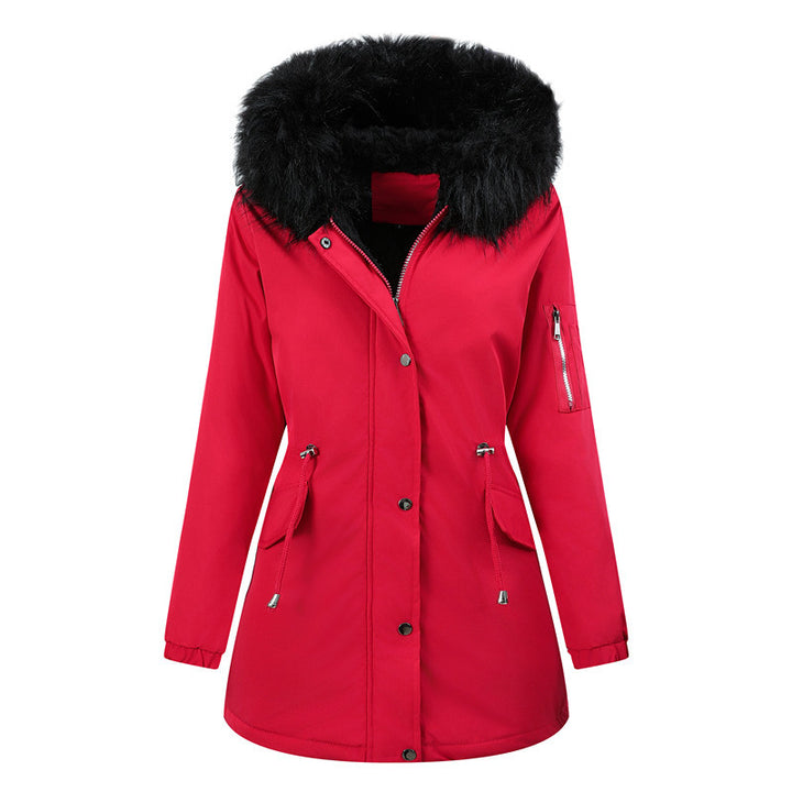 Ladies winter parka with removable faux fur hood and belted drawstring Mune Fashion