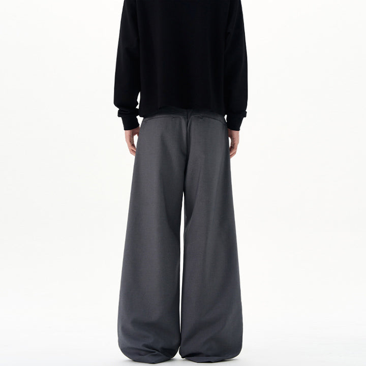 Men's Ultra Wide Pleated Trousers with Low Crotch and Flowing Twill Quality Mune Fashion