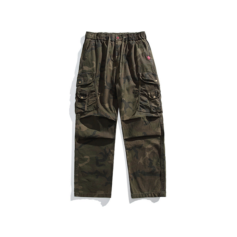 Herren Baggy-Cargohose im Army-Camo mit elastischem Kordelbund und Multifunktions-Taschen Mune Fashion