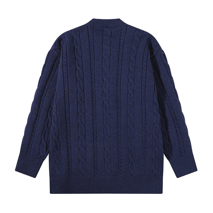 Unisex oversized cable knit cardigan with button placket and round neck Mune Fashion