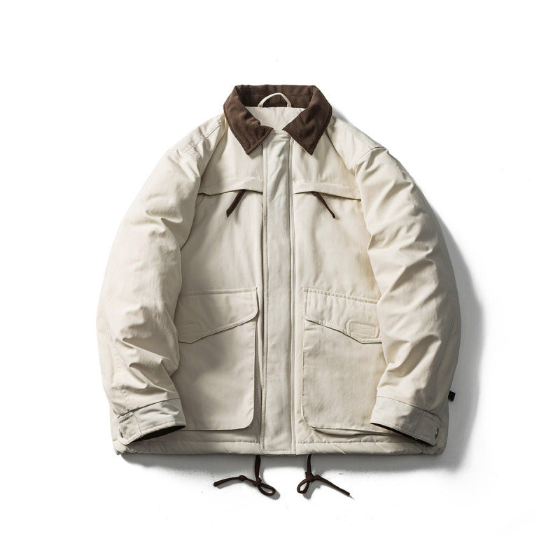 Unisex Padded Boxy Field Jacket with Cord Collar, Flap Pockets and Drawstring Mune Fashion