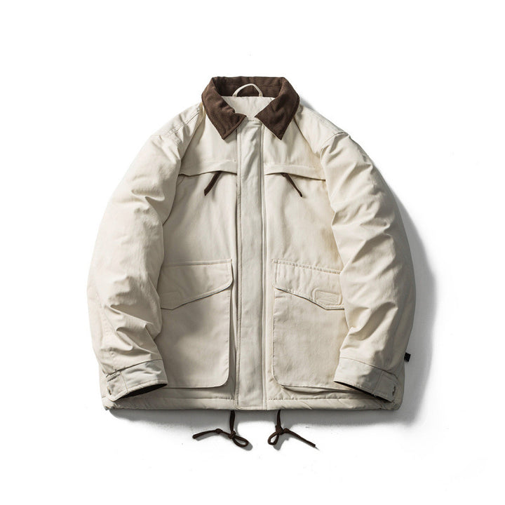 Unisex Padded Boxy Field Jacket with Cord Collar, Flap Pockets and Drawstring Mune Fashion