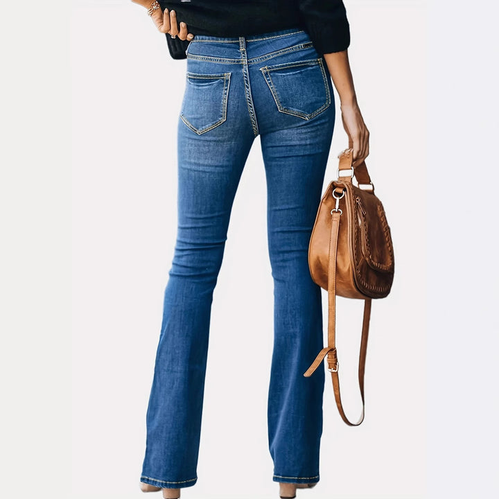Women High-Waisted Button-Fly Flared Jeans with Sculpting Center Seam Mune Fashion