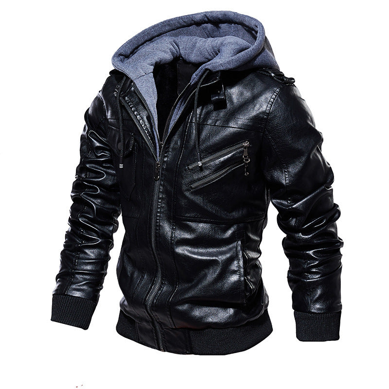 Men's Fashion Faux Leather Jacket with Removable Hood Mune Fashion 1788417814