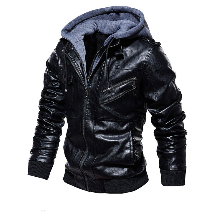 Men's Fashion Faux Leather Jacket with Removable Hood Mune Fashion 1788417814