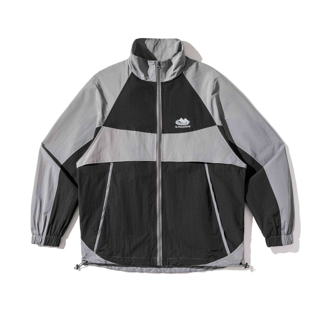 Unisex Lightweight Colorblock Windbreaker in Boxy Cut with High Stand-Up Collar and Drawstring Hem Mune Fashion