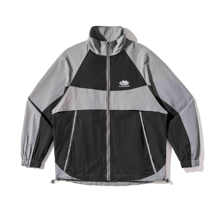 Unisex Lightweight Colorblock Windbreaker in Boxy Cut with High Stand-Up Collar and Drawstring Hem Mune Fashion