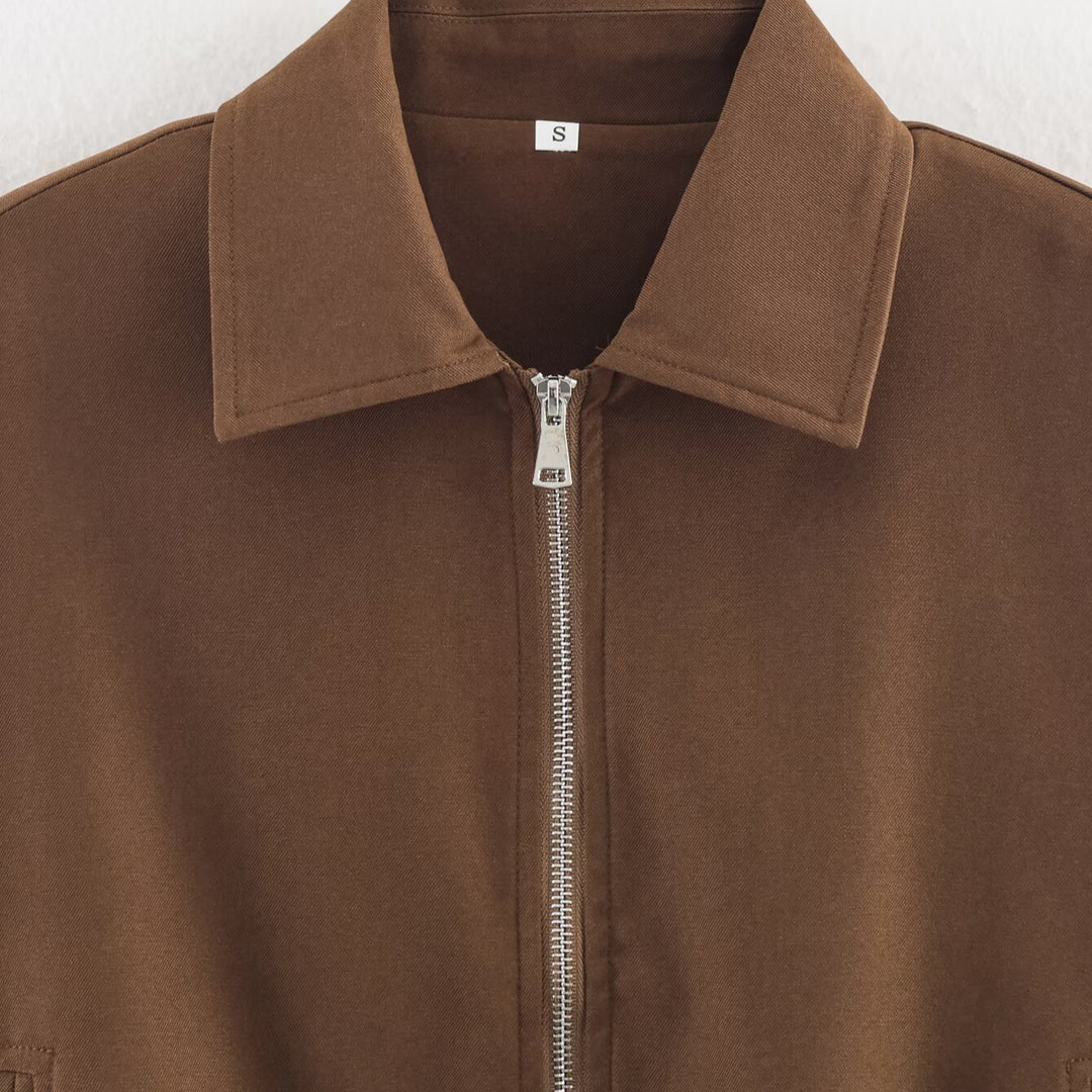 Women's Cropped Bomber Jacket with Elastic Hem, Full Zip and Balloon Sleeves Mune Fashion