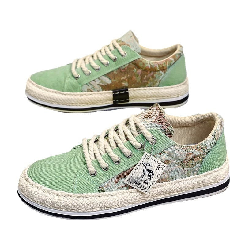 Women's Espadrille Platform Sneaker with Corduroy Upper, Woven Decorative Panels, and Braided Jute Midsole Mune Fashion