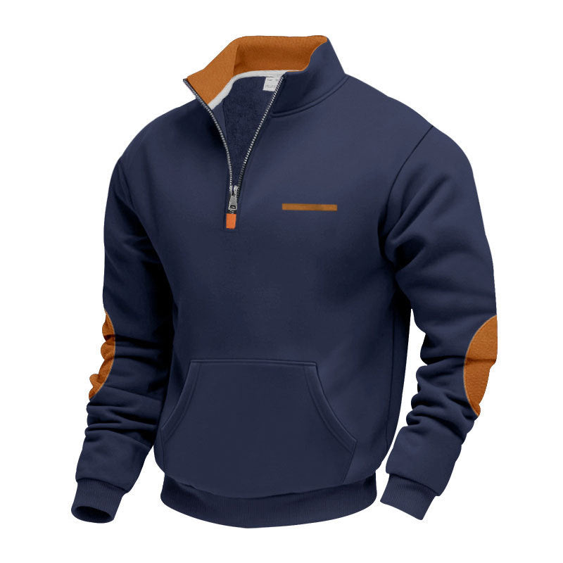 Men's half-zip sweatshirt with stand-up collar, kangaroo pocket, and elbow patches Mune Fashion