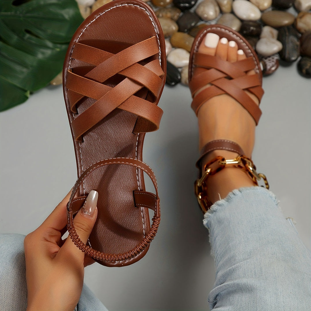 Women Woven Strap Sandals with Elastic Heel Strap Mune Fashion