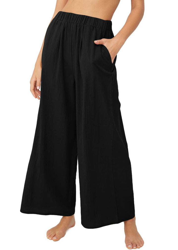 Women Lightweight Palazzo Pants with Wide Leg, Elastic Waistband and Side Pockets Mune Fashion