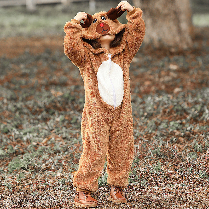 Girls Plush Reindeer Overall with Hood and Ears Mune Fashion