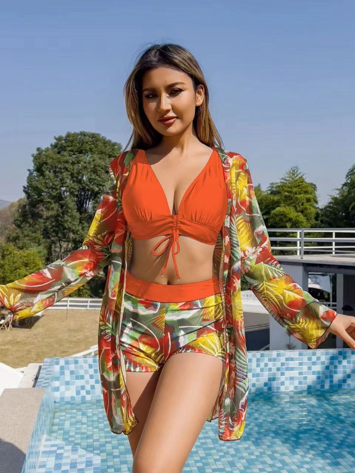 Ladies bikini set with floral wrap top and comfortable shorts Mune Fashion
