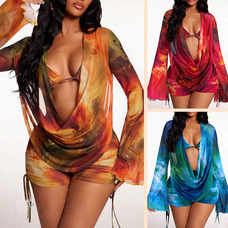 Women's beach dress with draped design and long sleeves Mune Fashion
