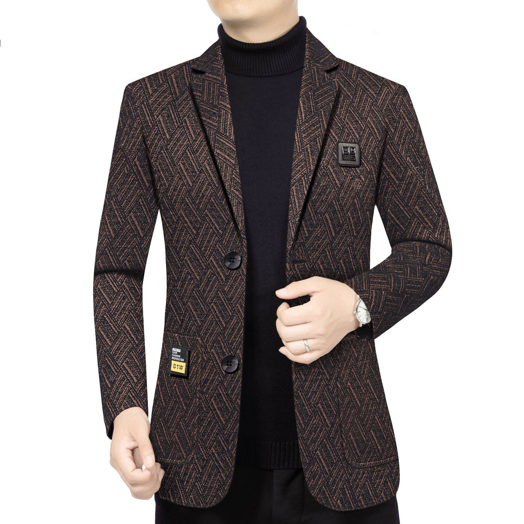 Men's Tailored Wool Look Blazer with Soft Faux Fur Lining and Herringbone Pattern Mune Fashion