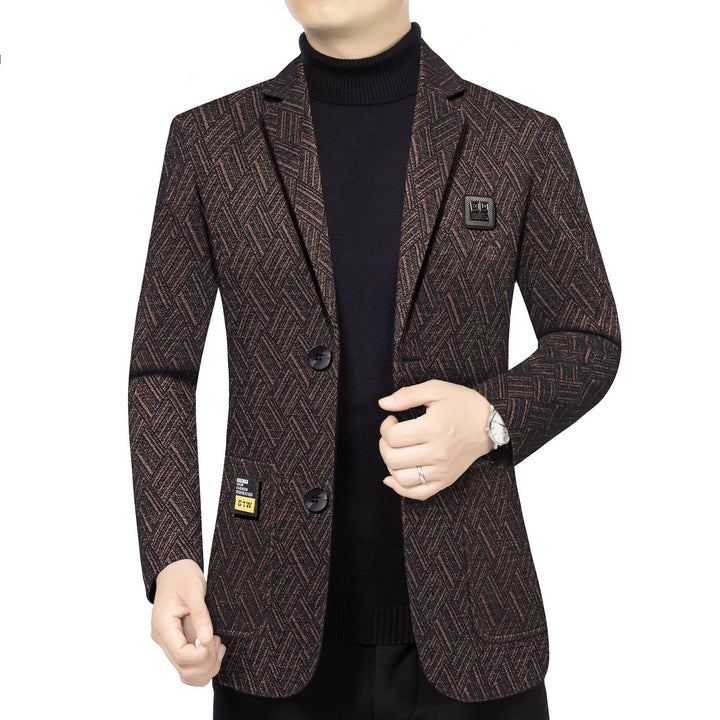 Men's Tailored Wool Look Blazer with Soft Faux Fur Lining and Herringbone Pattern Mune Fashion