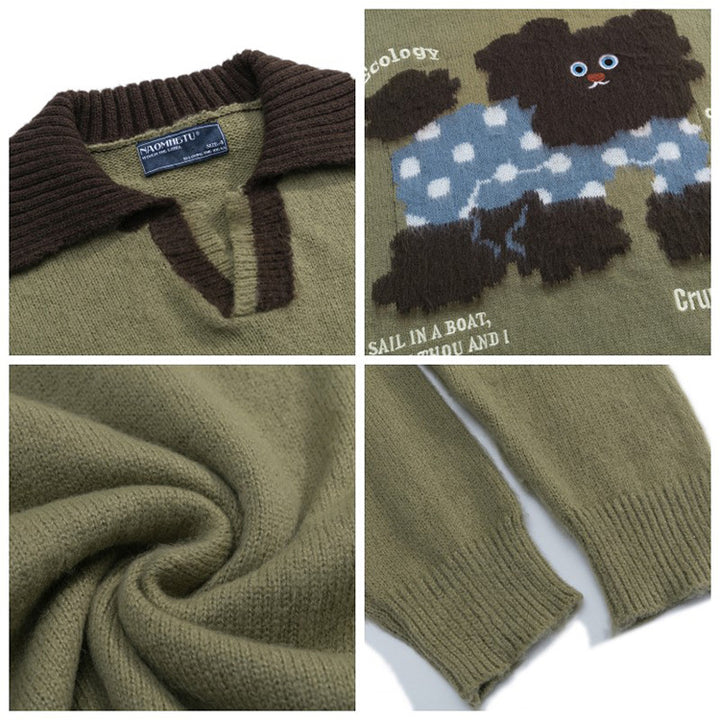Ladies Fashionable Chunky Knit Sweater with Animal Motif Mune Fashion