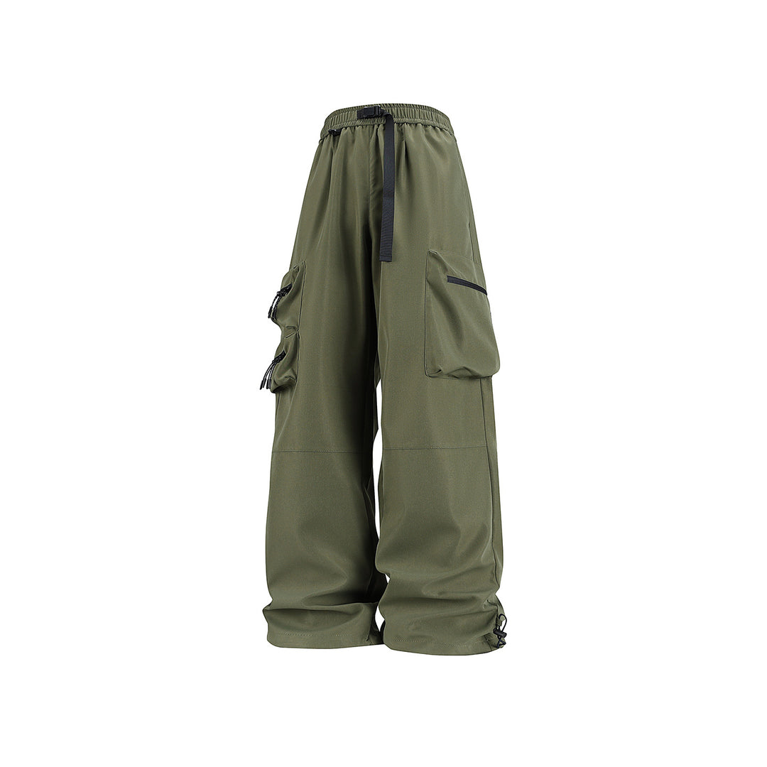 Men's loose technical cargo pants with multi-functional pockets, drawstring waistband, and adjustable leg closures Drune