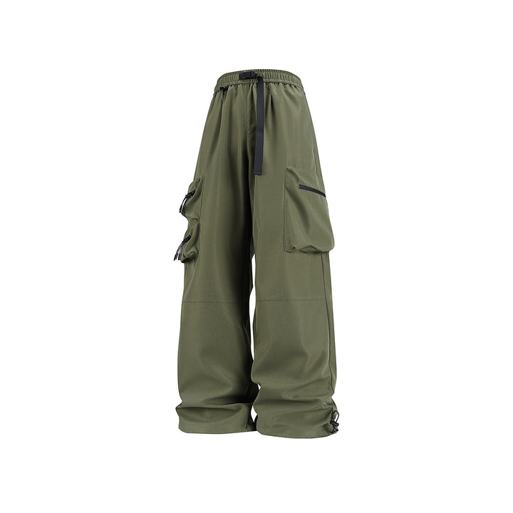 Men's loose technical cargo pants with multi-functional pockets, drawstring waistband, and adjustable leg closures Drune