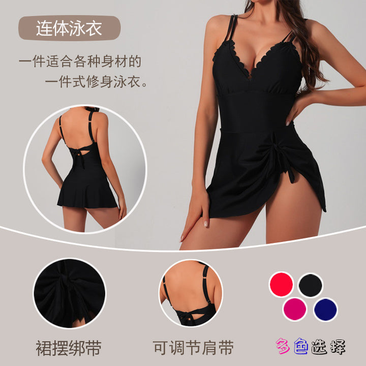 Women's One-Piece Swimsuit with Playful Ruffle and Deep Neckline Mune Fashion