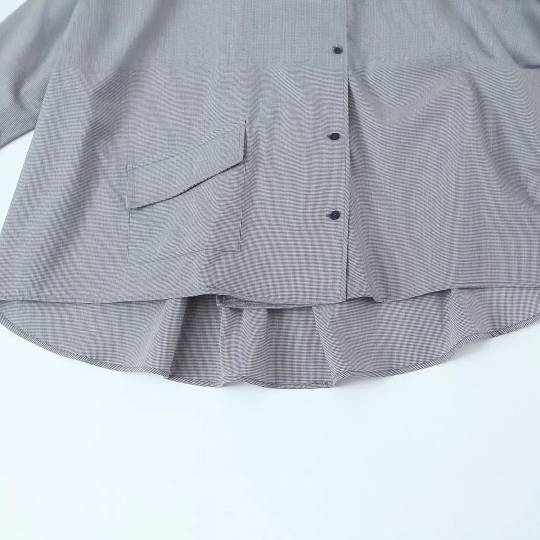 Women's oversized blouse with high shawl collar and asymmetrical button placket Mune Fashion