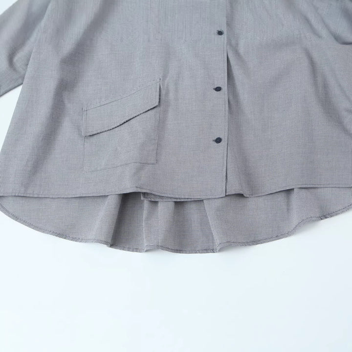 Women's oversized blouse with high shawl collar and asymmetrical button placket Mune Fashion