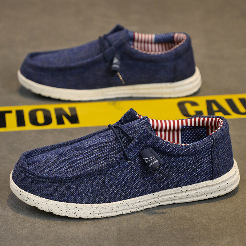 Men's casual moccasin slipper made of linen fabric with cushioned comfort sole and elastic lacing Mune Fashion