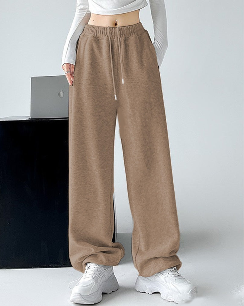 Ladies Nan extra wide palazzo sweatpants with high comfort waistband, side pockets, slit at hem and drawstring Mune Fashion
