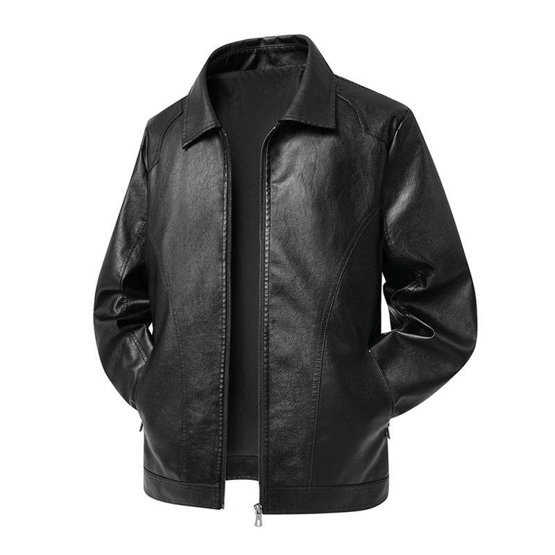 Men's Faux Leather Transitional Jacket with Shirt Collar, Concealed Zip & Side Pockets Mune Fashion
