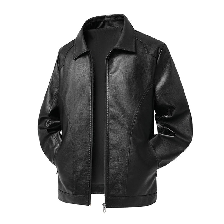 Men's Faux Leather Transitional Jacket with Shirt Collar, Concealed Zip & Side Pockets Mune Fashion