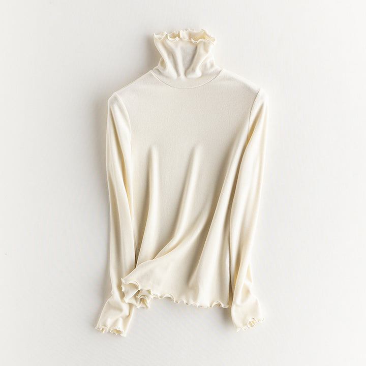 Ladies Fine Long Sleeve Shirt with Stand-up Collar made of Stretch Jersey, Body-hugging Silhouette Mune Fashion
