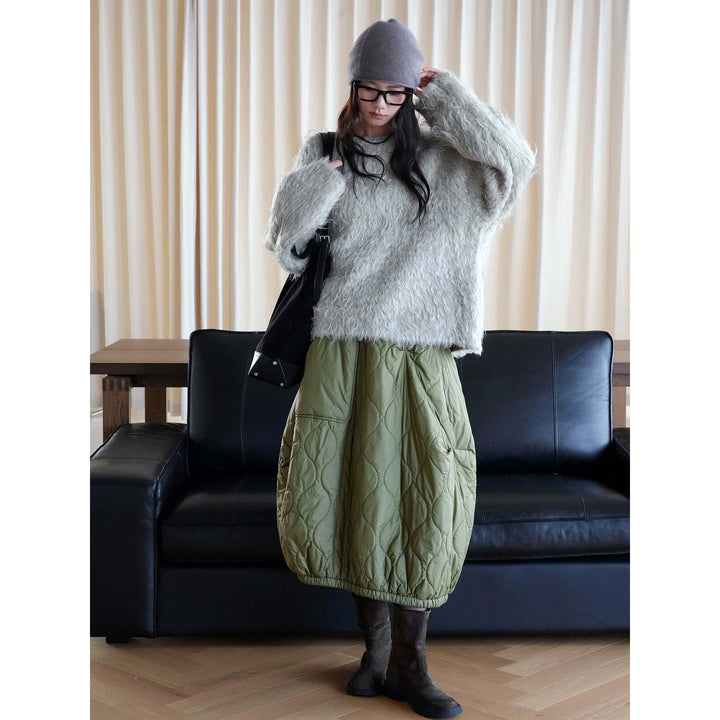 Women's Fluffy Oversize Sweater in Mohair Look with Wide V-Neck Dress