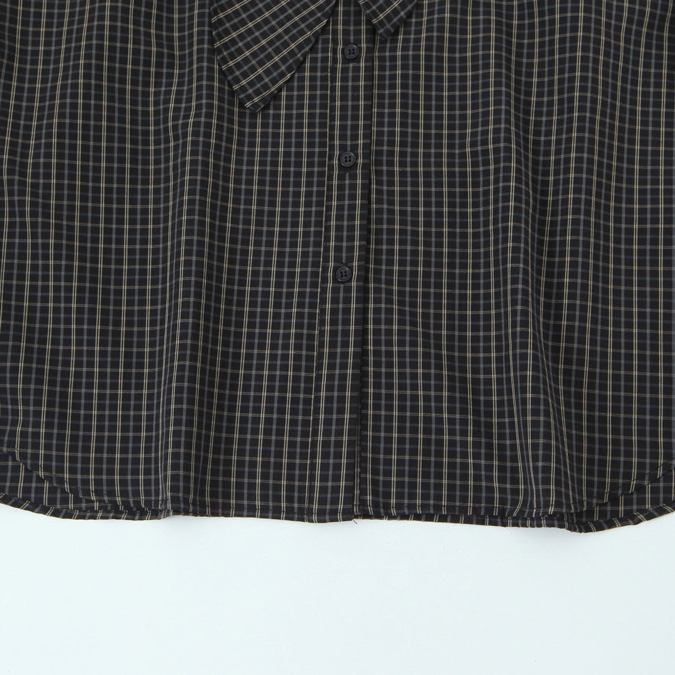 Women Plaid Blouse Shirt with Bow and Loose Fit Mune Fashion