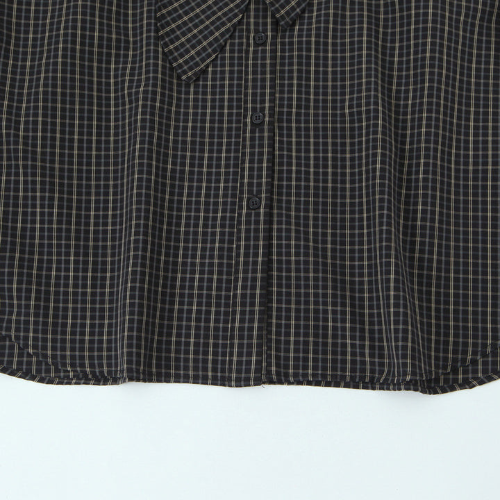 Women Plaid Blouse Shirt with Bow and Loose Fit Mune Fashion
