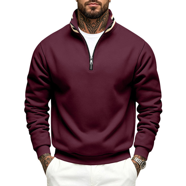 Men's sweatshirt with half zipper and striped stand-up collar Mune Fashion