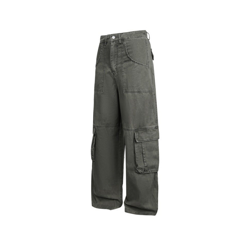 Women's Baggy Cargo Pants with High Waist, Large Flap Pockets and Reinforced Seam Panels Mune Fashion