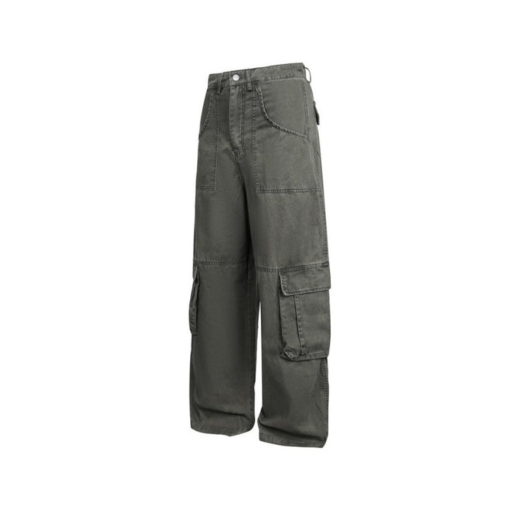 Women's Baggy Cargo Pants with High Waist, Large Flap Pockets and Reinforced Seam Panels Mune Fashion