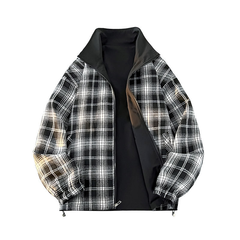 Unisex Reversible Utility Jacket with checked lining, stand-up collar and elastic cuffs Mune Fashion
